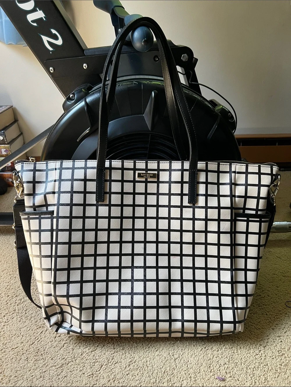 kate spade Black & White Grid Tote with Dual Handles